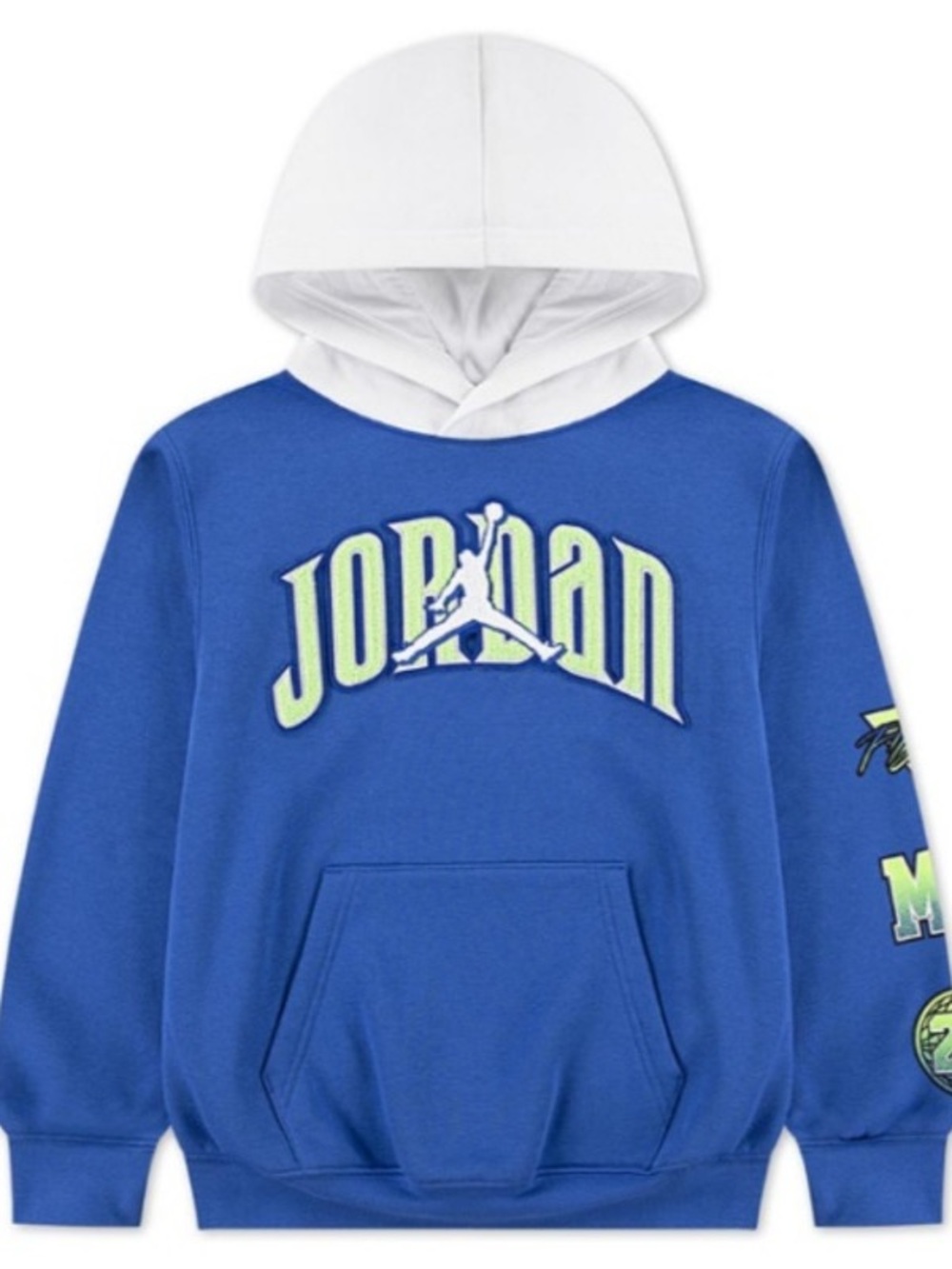 Jordan Blue and White Pullover Hoodie with Lime Logo